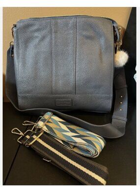 Pom Pom London Leather Westminster Messnger Bag Multi Straps-Blue-NEW-A685843
